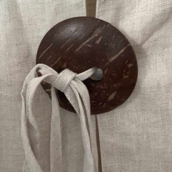 Linen Beige Blouse/ light jacket  with Tie and Button Accent. New . - Picture 3 of 7